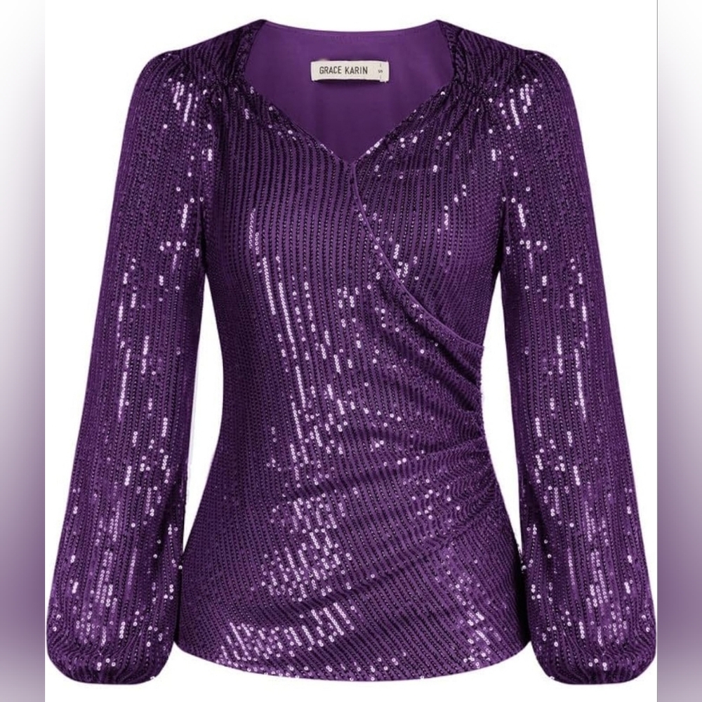 🌺 Purple Sequence Long Sleeve Shirt